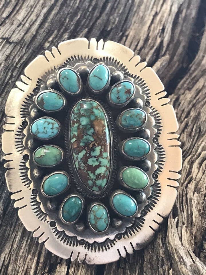 Handcrafted Cluster Multi Turquoise & Sterling Silver Ring Size 6 for wholesale by Nizhonitradersllc