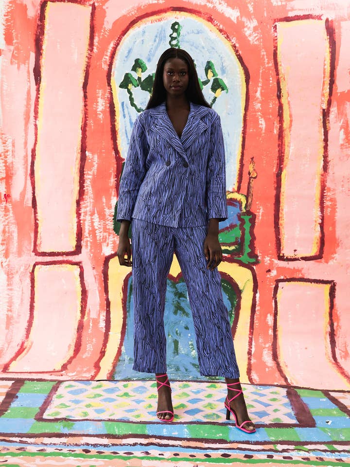 Pantalones de Lino Morado con Cremallera y Textura de Madera para venta al por mayor de Tara Whalley