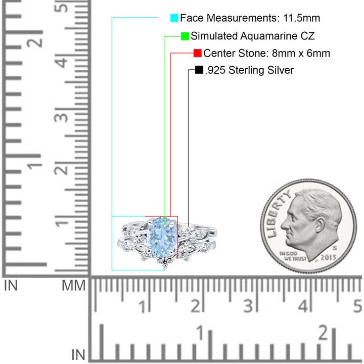 Two Piece Oval Aquamarine CZ Chevron Rings for wholesale on Faire