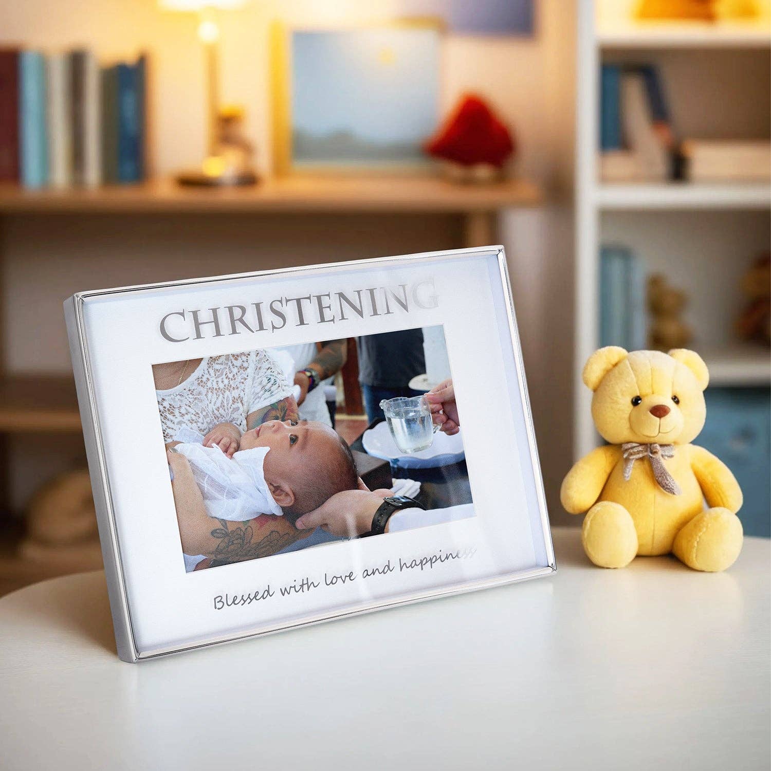 Happy Homewares – wholesale Picture frame – Contemporary Silver Plated Christening 4x6 Picture Frame for Wall or Table5