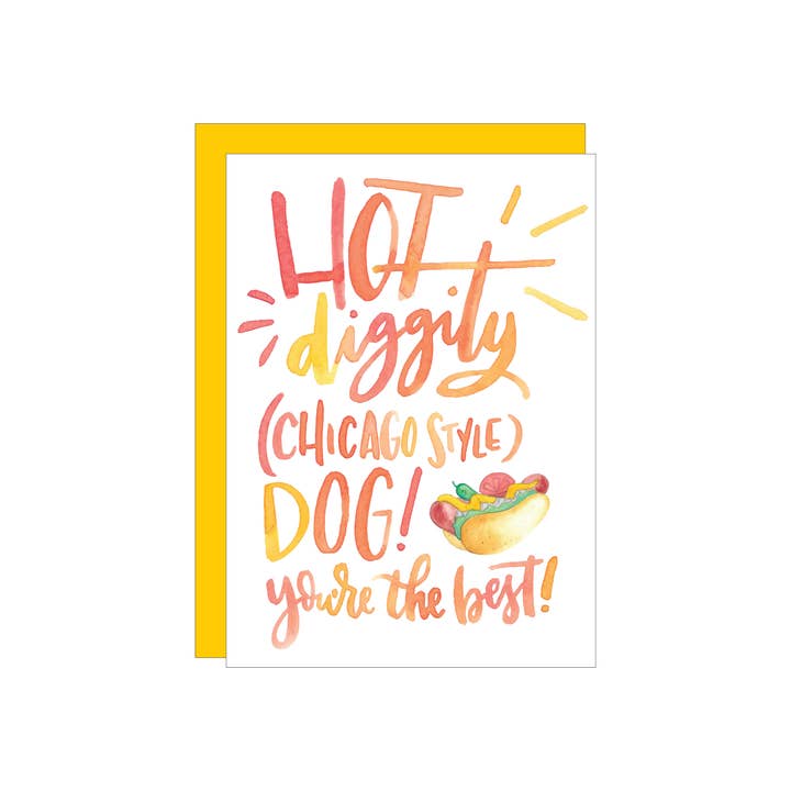 Chicago Style Hot Dog-wenskaart voor wholesale door Katie Elizabeth Lettering