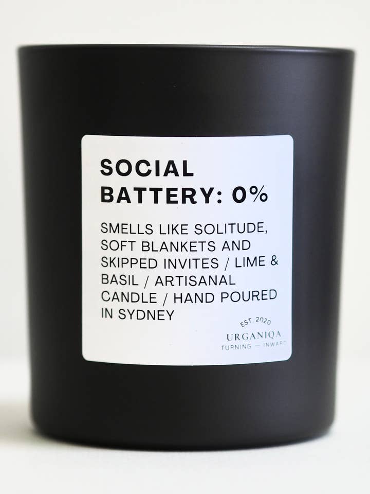 Social Battery: 0% Scented Soy Candle | Unfiltered Collection for wholesale by Urganiqa