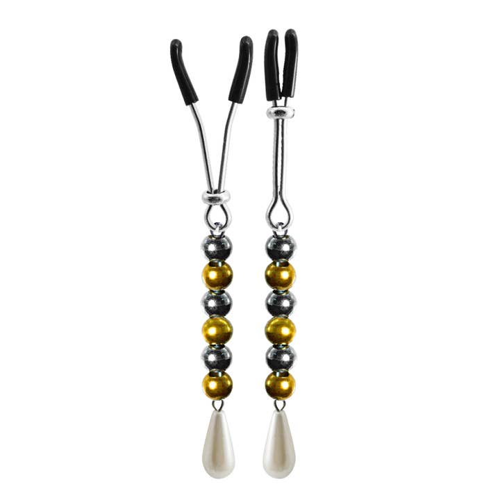Nipple Clamp Tweezer With Anodized Beads Pearl -Blue for wholesale by Bijoux De Nip