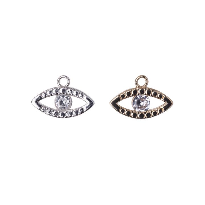 12.5mm x 9mm Cubic Zirconia Evil Eye Charm - Plated Brass - Sold Individually - K116 and other Purchase Wholesale evil eye charms. Free Returns & Net 60 Terms on Faire trending on Faire.