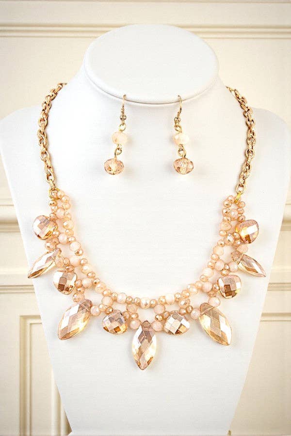 Andrea Bijoux - Wholesale Jewelry Set - FACETED GEM BEAD BIB NECKLACE SET3