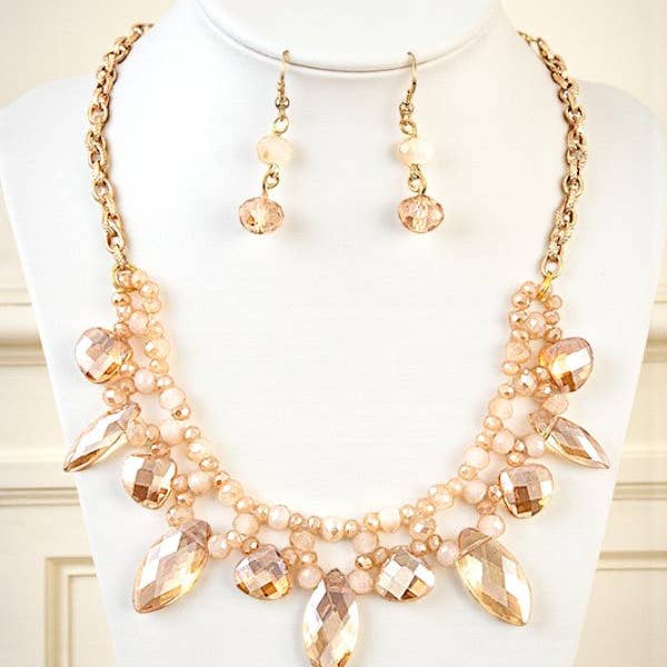 Andrea Bijoux - Wholesale Jewelry Set - FACETED GEM BEAD BIB NECKLACE SET3