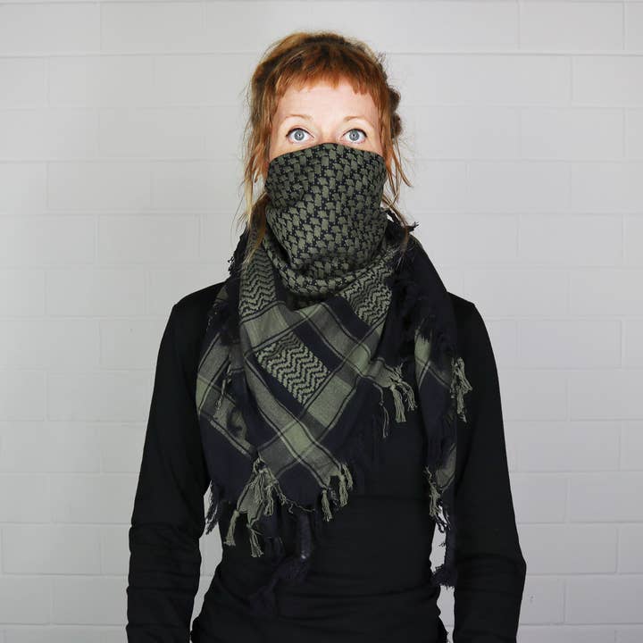 Tribal Trade GmbH - Wholesale Scarf - Unisex - Palituch black green-khaki Kufiya PLO scarf7