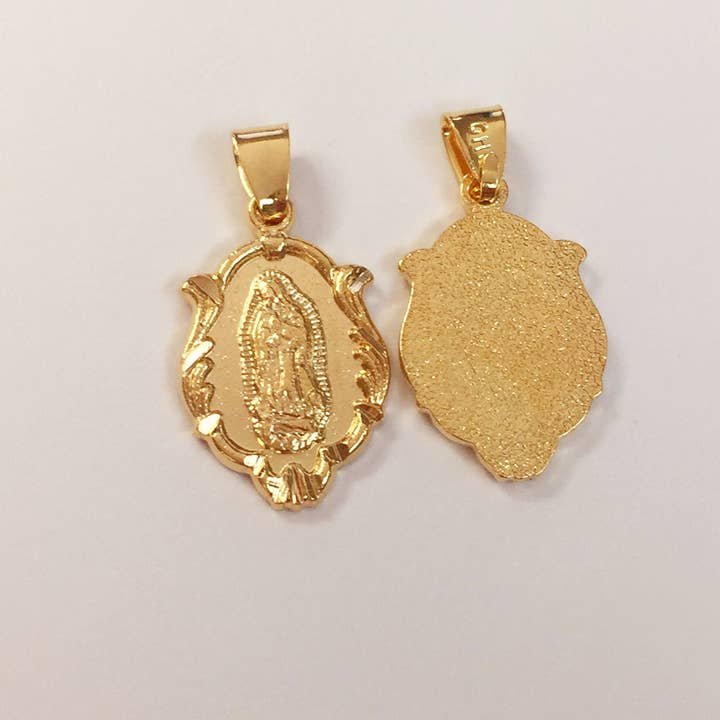 The Bead Bazaar - Wholesale Individual Charm/Pendant - 18K Gold Filled Guadalupe Religious Medal Pendant For Necklace, Virgen De Guadalupe, Our Lady of Guadalupe Religious Charm, Catholic Charms