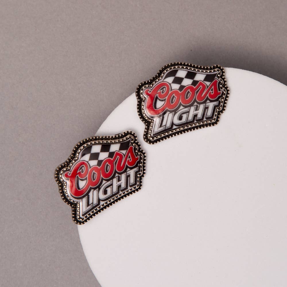 SP Sophia Collection - Wholesale Stud/Post Earrings - Western Beer Logo Stud Earrings with Checker Flag0