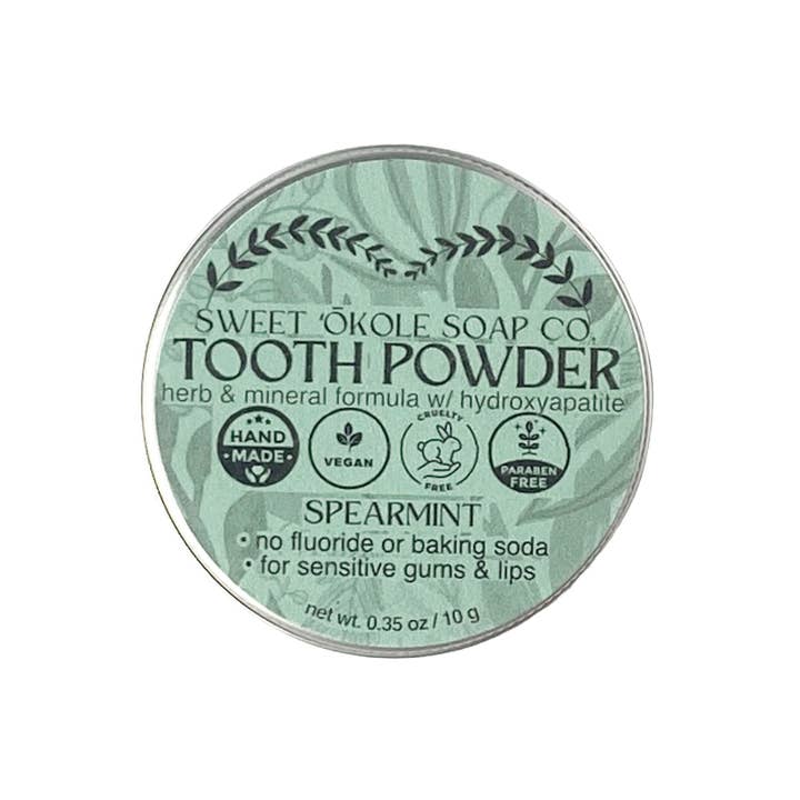 Sweet ʻŌkole Soap Co. - Wholesale Toothpaste - Spearmint Herb Mineral Tooth Powder, Hydroxyapatite & Noni