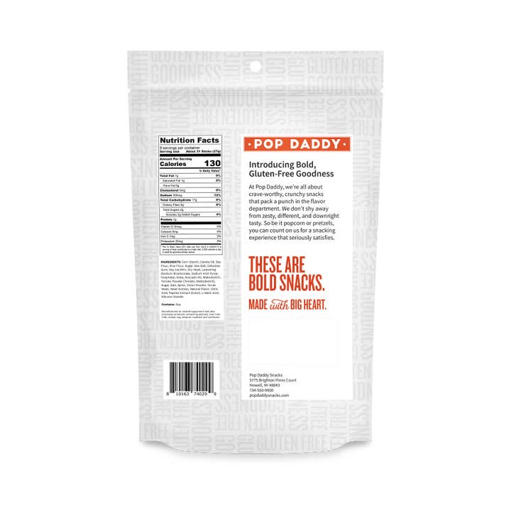 Pop Daddy Snacks - Wholesale Pretzels - NEW Gluten-Free Tomato Basil Seasoned Pretzels 7.5 oz2