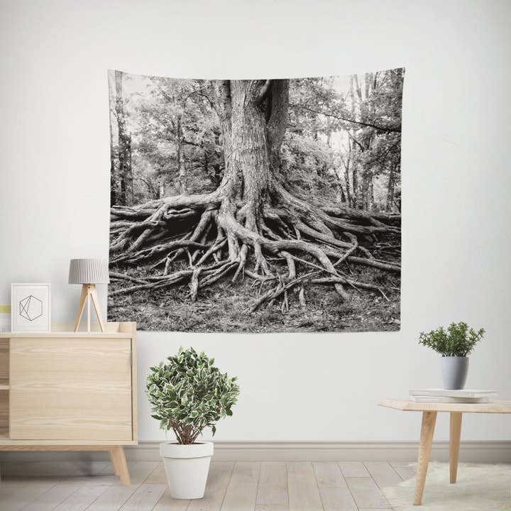 Tapiz de Pared de Naturaleza Árbol de la Vida Boho Chic - Blanco y Negro para venta al por mayor de lostkatphoto