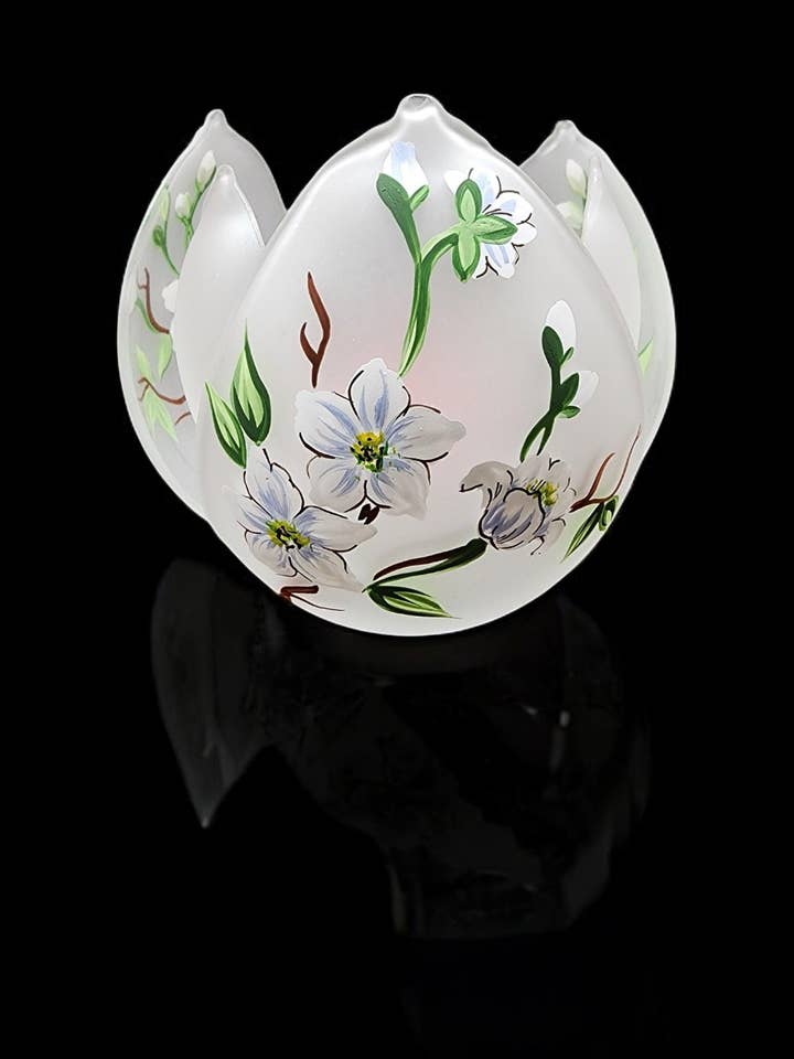 Frosted Glass Lotus Blossom Candle Holder - Dogwood Flower for wholesale by Glass by Iness