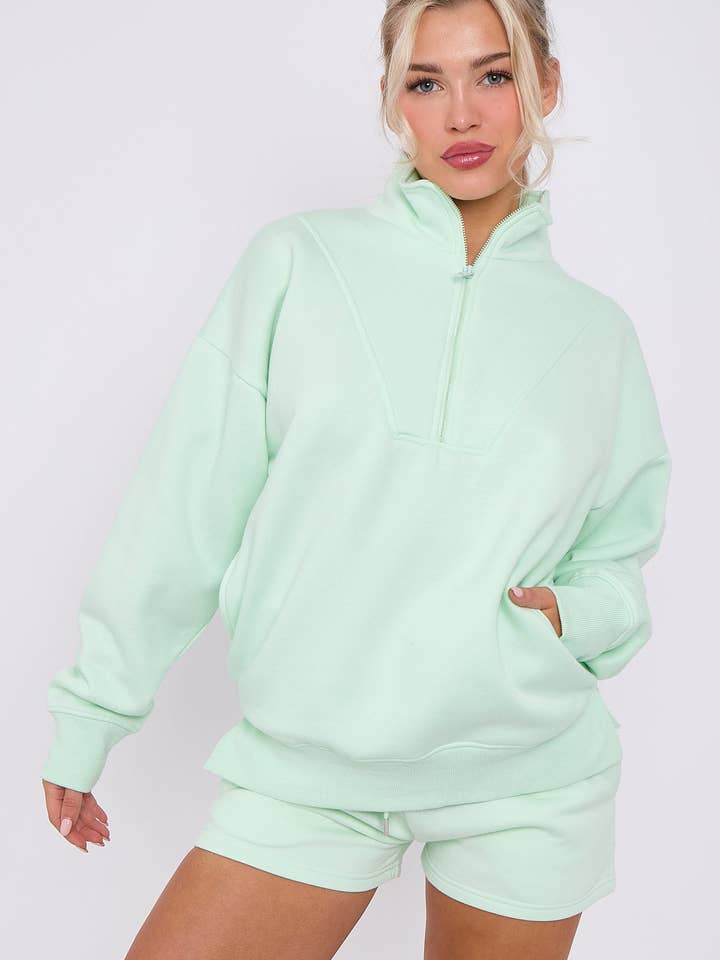 AX Labels - Wholesale Lounge Set - Women's - 1/2 Zip Top & Shorts Fleece Co-ord44