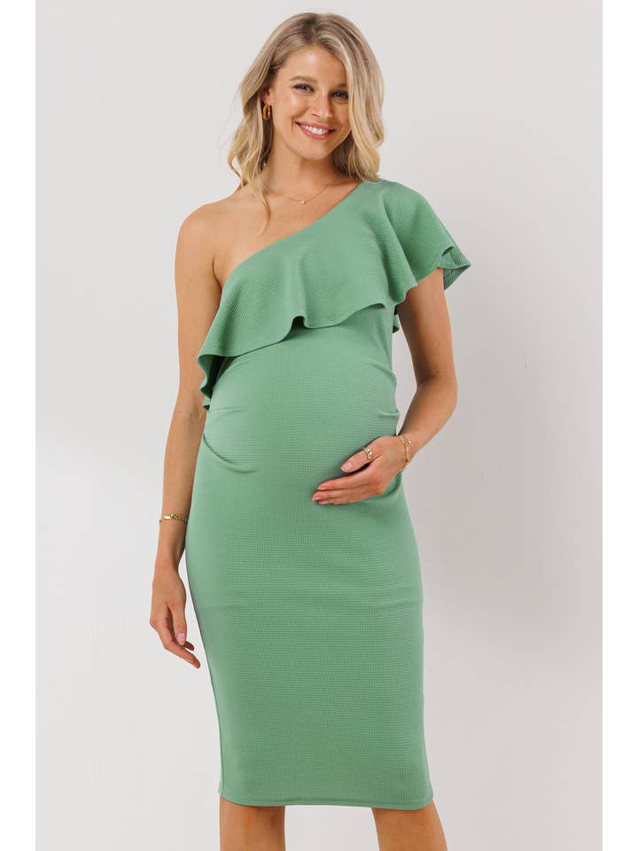 Hello Miz - Wholesale Dress - Maternity - Ruffled One Shoulder Maternity Bodycon Dress