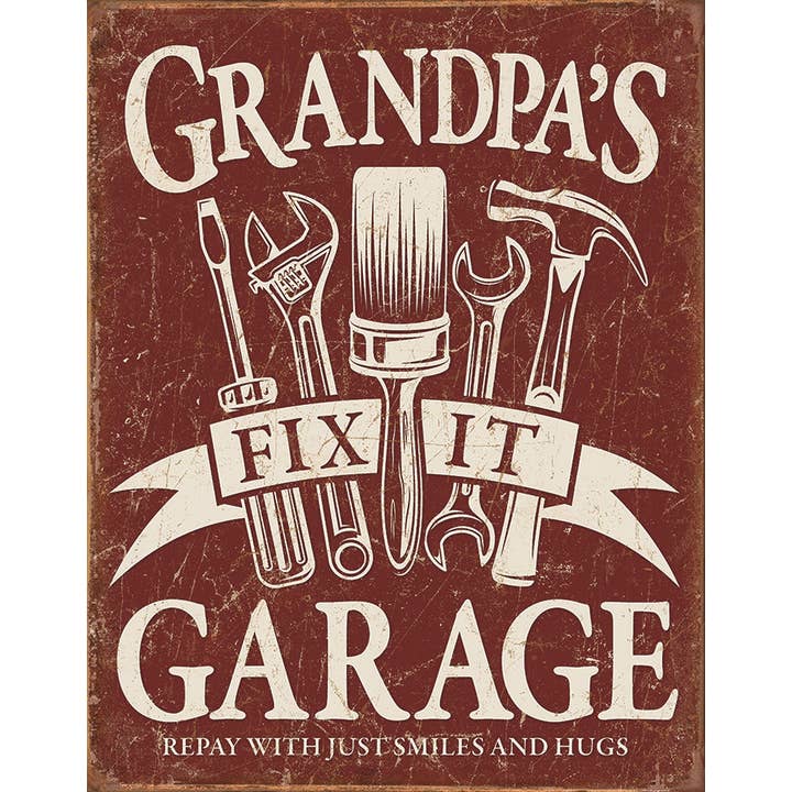 Grandpa's Garage Tin Sign for wholesale by Desperate Enterprises