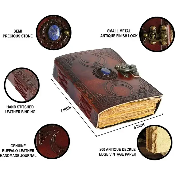 Tuzech Leather - Vendita all'ingrosso Diari/agende - TUZECH Fatto a Mano Personalizzato a Forma di Mezzaluna per Ufficio Casa Uso Quotidiano, Hocus Pocus Poema Scrittura Bellissimo Diario in Vera Pelle con Pietra Rilegato in Pelle con Pietra Marrone, Chiusura a C per Uomini e Donne3