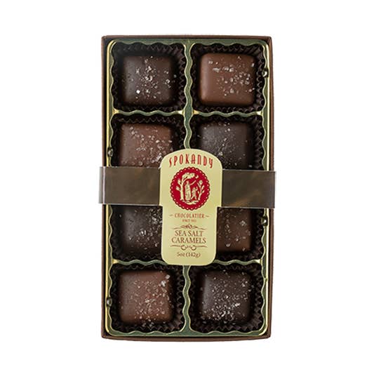 8pc Sel de Mer Caramel Boîte Cadeau - 5 oz pour la vente par Spokandy Chocolatier