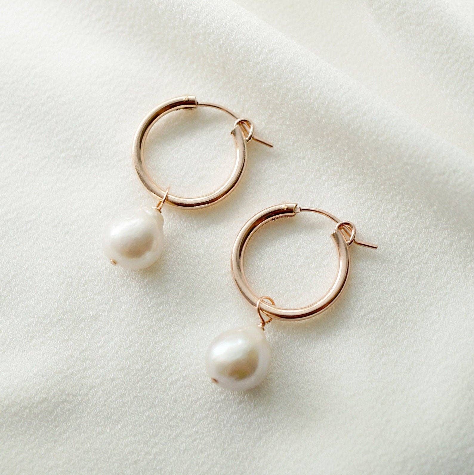 Hunter & Trove - Wholesale Hoop Earrings - Cultured Baroque Pearl 14K Gold Fi Hoop Earrings (Claudette)7