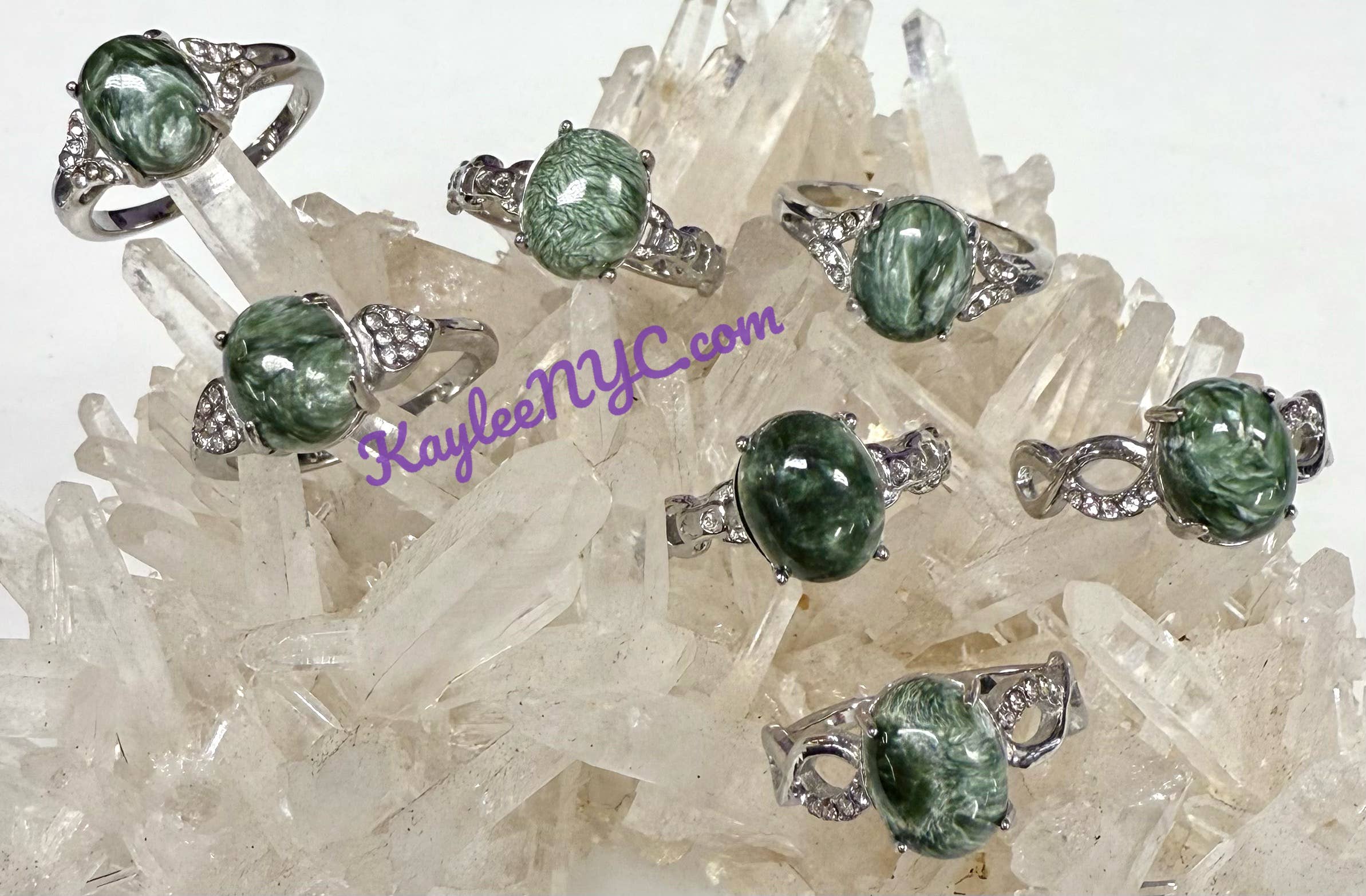 KayleeNYC - Wholesale Single Stone/Solitaire Ring - Natural Seraphinite Stainless Steel Ring 8x10mm Crystals2