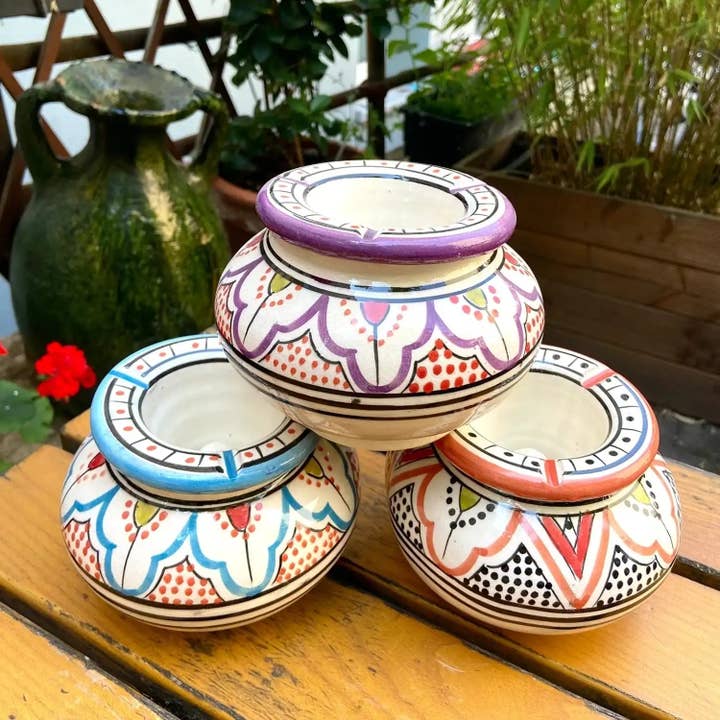 Etnico del Mondo - Wholesale Ashtray - Moroccan Ashtray in Hand-Painted Terracotta #85