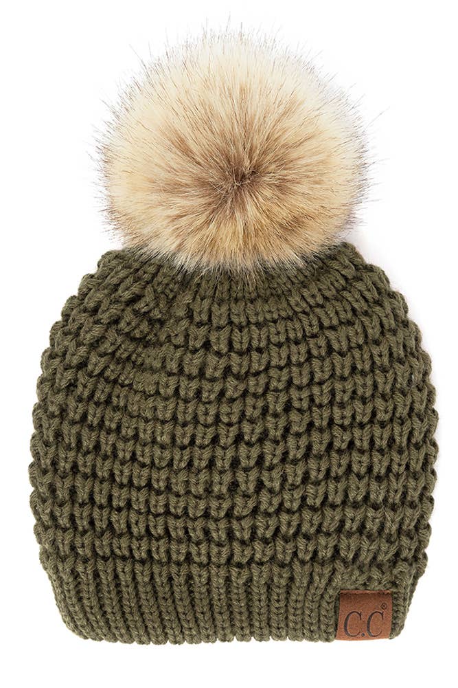 Hana - Wholesale Beanie - Women's - C.C Waffle Stitch Pattern Pom Beanie8