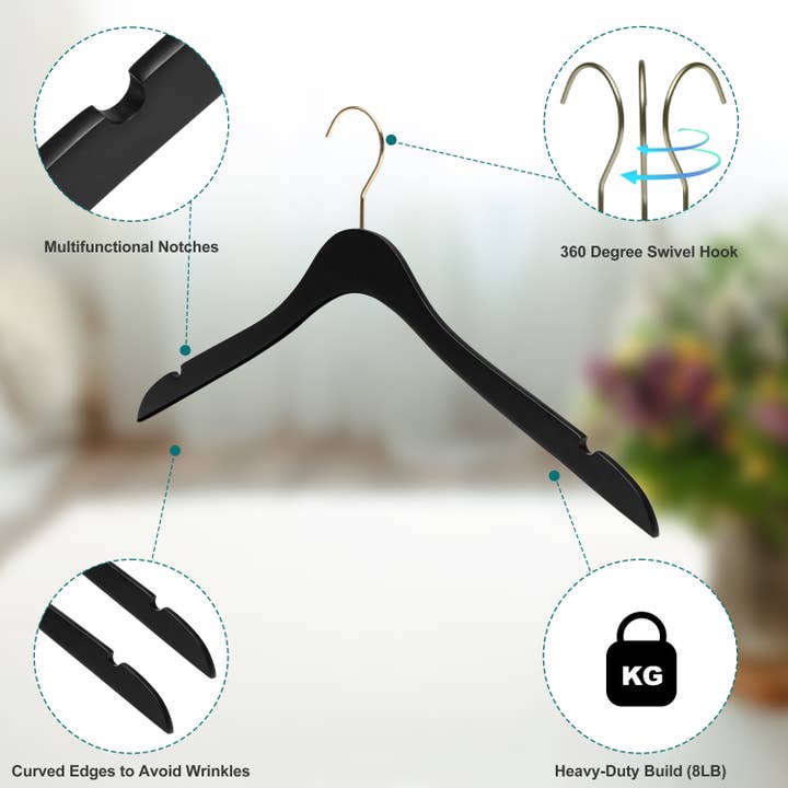 Quality Hangers - Wholesale Clothes Hangers - WS71 Ultra Slim Dress Suit Hangers Black/gold - 100 Hangers