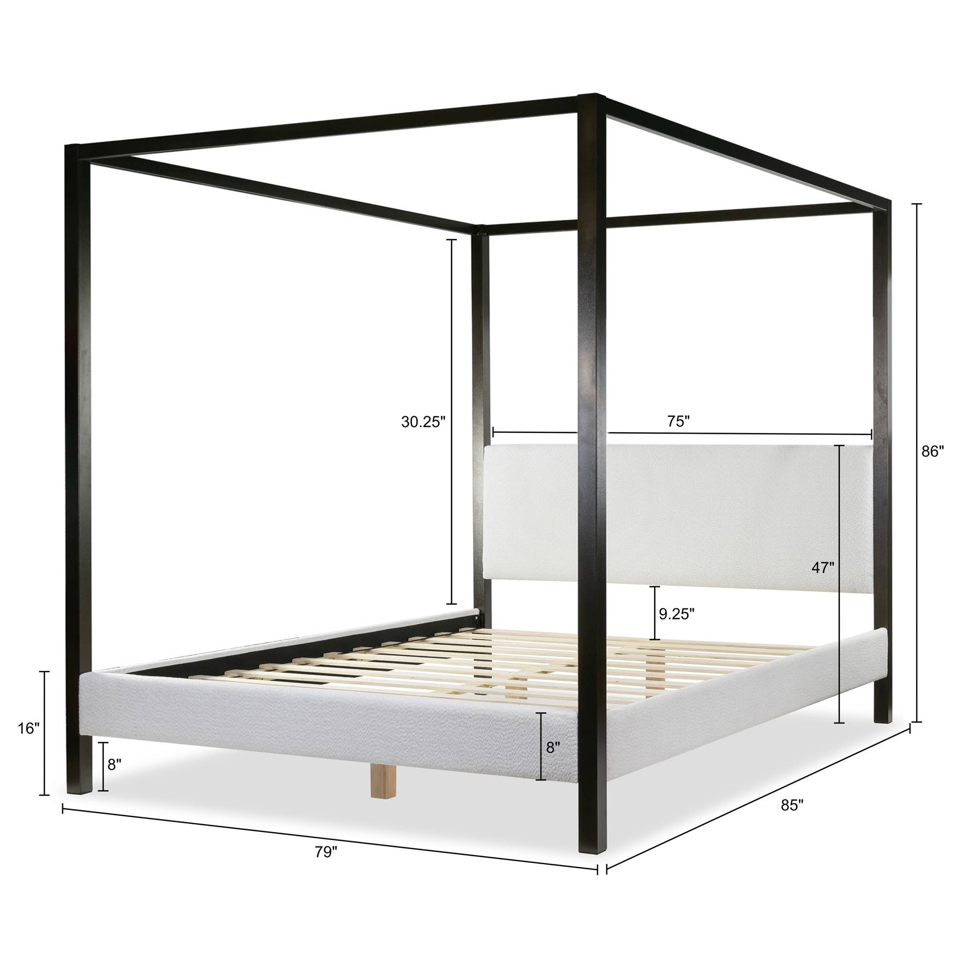 Glamour Home - Wholesale Bed - Beecher White Boucle Canopy King Bed with Iron Frame3