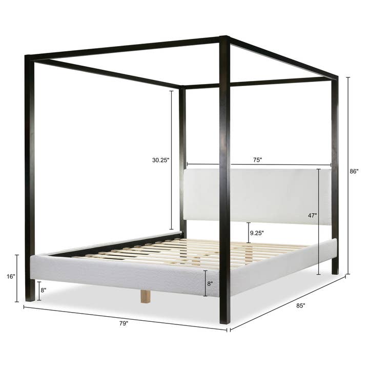 Glamour Home - Wholesale Bed - Beecher White Boucle Canopy King Bed with Iron Frame3