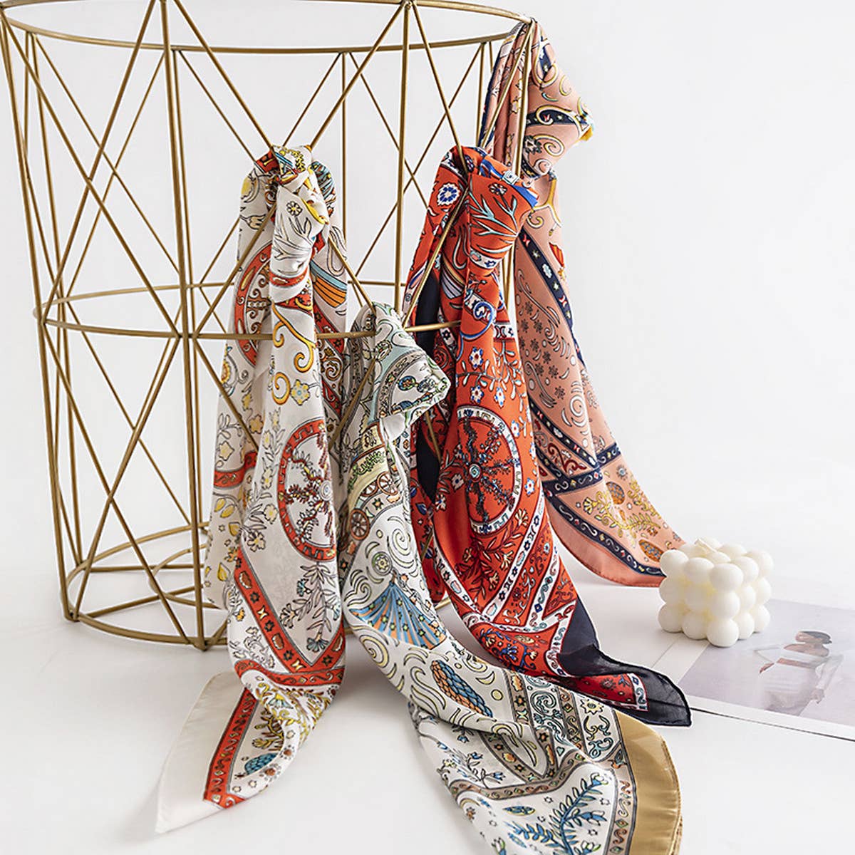 ACCITY - Wholesale Scarf - Women's - Floral Satin Square Scarf for Women’s Elegance_CWASC04984