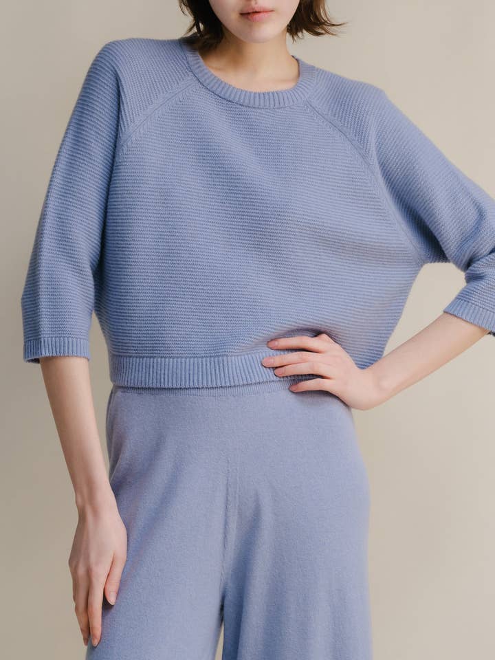 Lèmme - Wholesale Knit Sweater - Women's - Cashmere Mix Cropped 3/4 Sleeve Pullover1