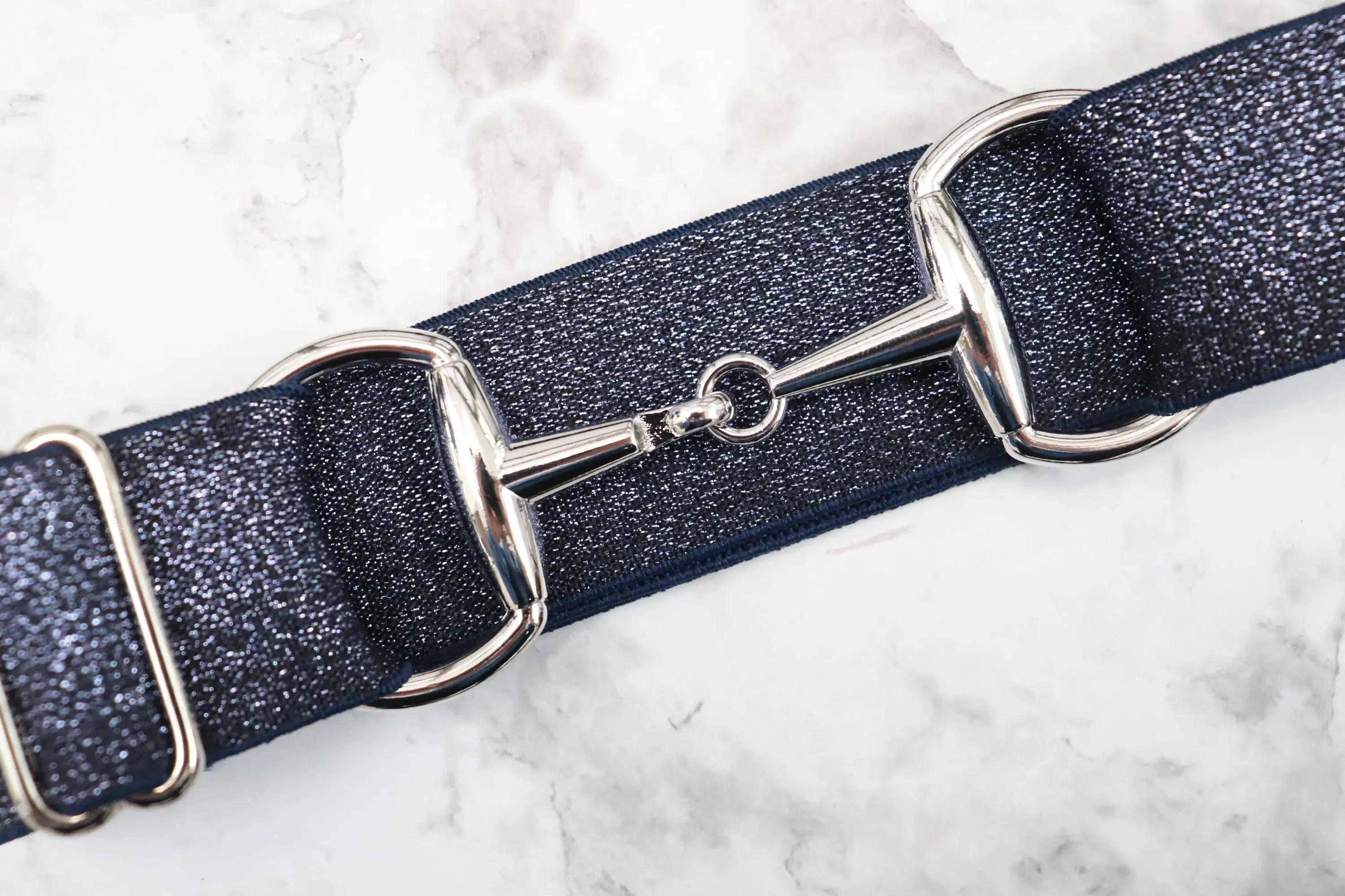 Heads Up Apparel - Wholesale Belt - Women's - 1.5 inch Navy Shimmer Elastic Equestrian Belt 0