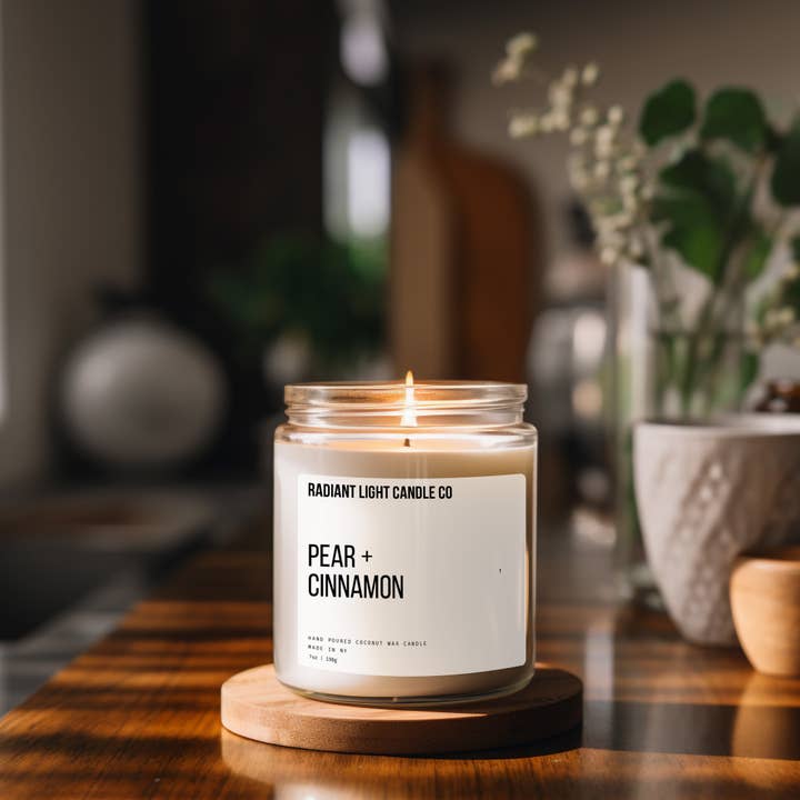 Radiant Light Inc - Wholesale Jar/Filled Candle - Pear + Cinnamon Scented 7oz Candle1
