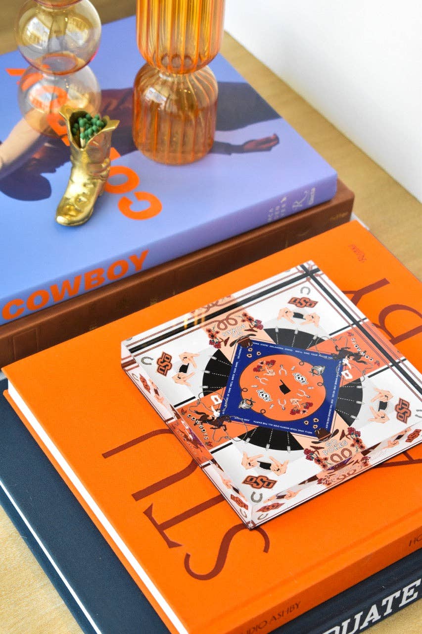 Saturday Silks - Wholesale Decorative Tabletop Object - OSU Cowboys Acrylic Block Art2