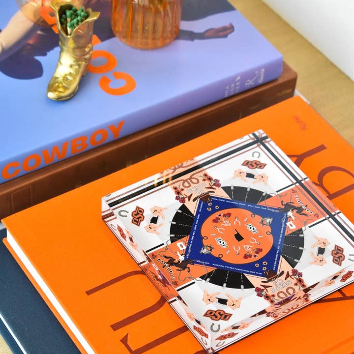 Saturday Silks - Wholesale Decorative Tabletop Object - OSU Cowboys Acrylic Block Art2