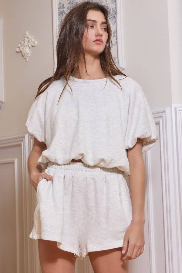 BUCKETLIST INC – wholesale Knit top – Women's – T2304 Bubble Hem & Sleeve Terry Crop Top16