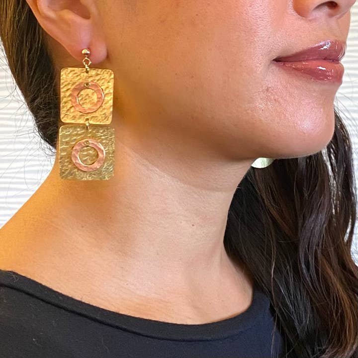 DANCE LONG Double Square Rectangular Post Dangle Earring for wholesale by Chick Boss LLC