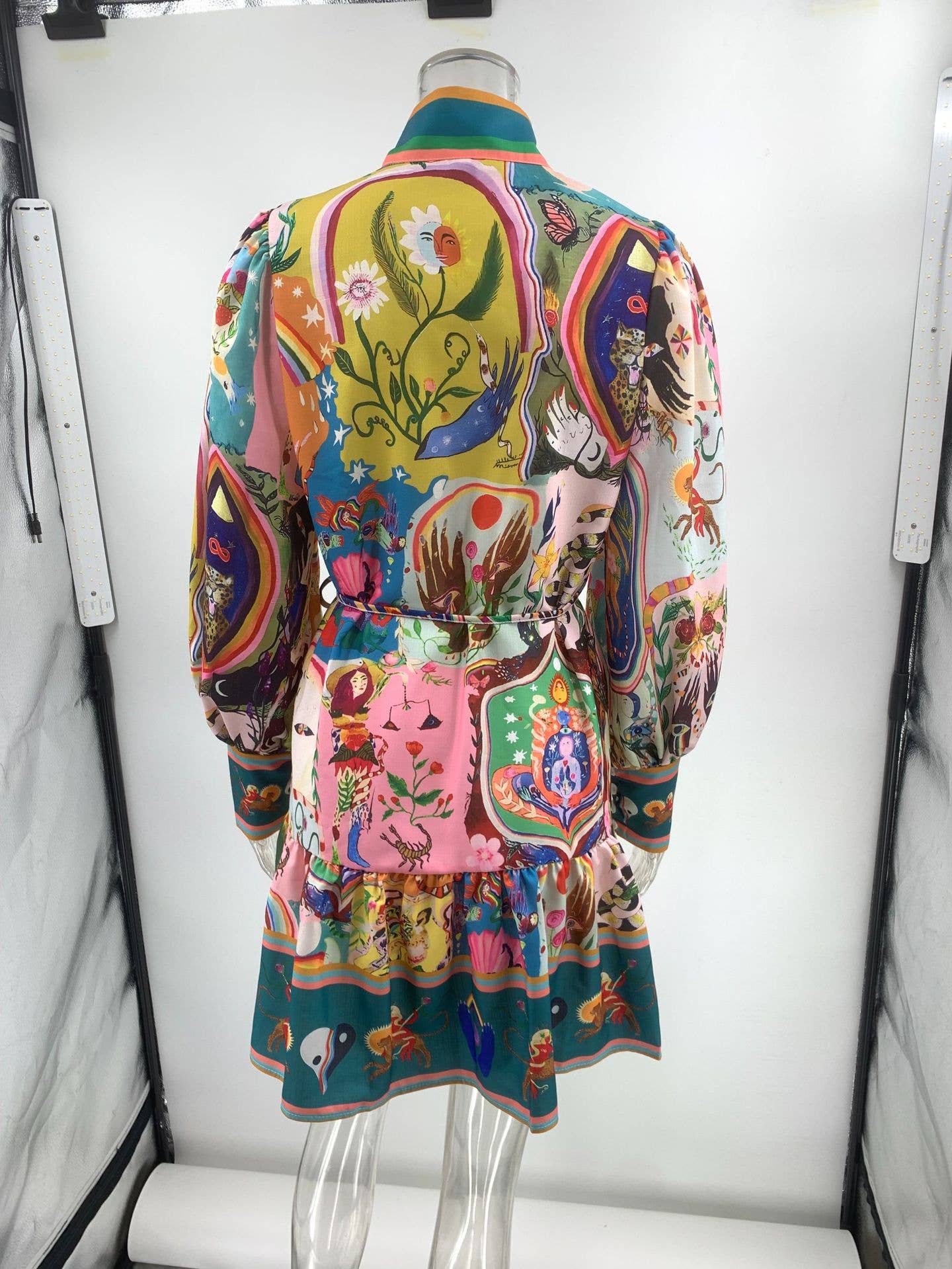 Multi Printed Button Ruffles Dress JRM049 for wholesale on Faire5