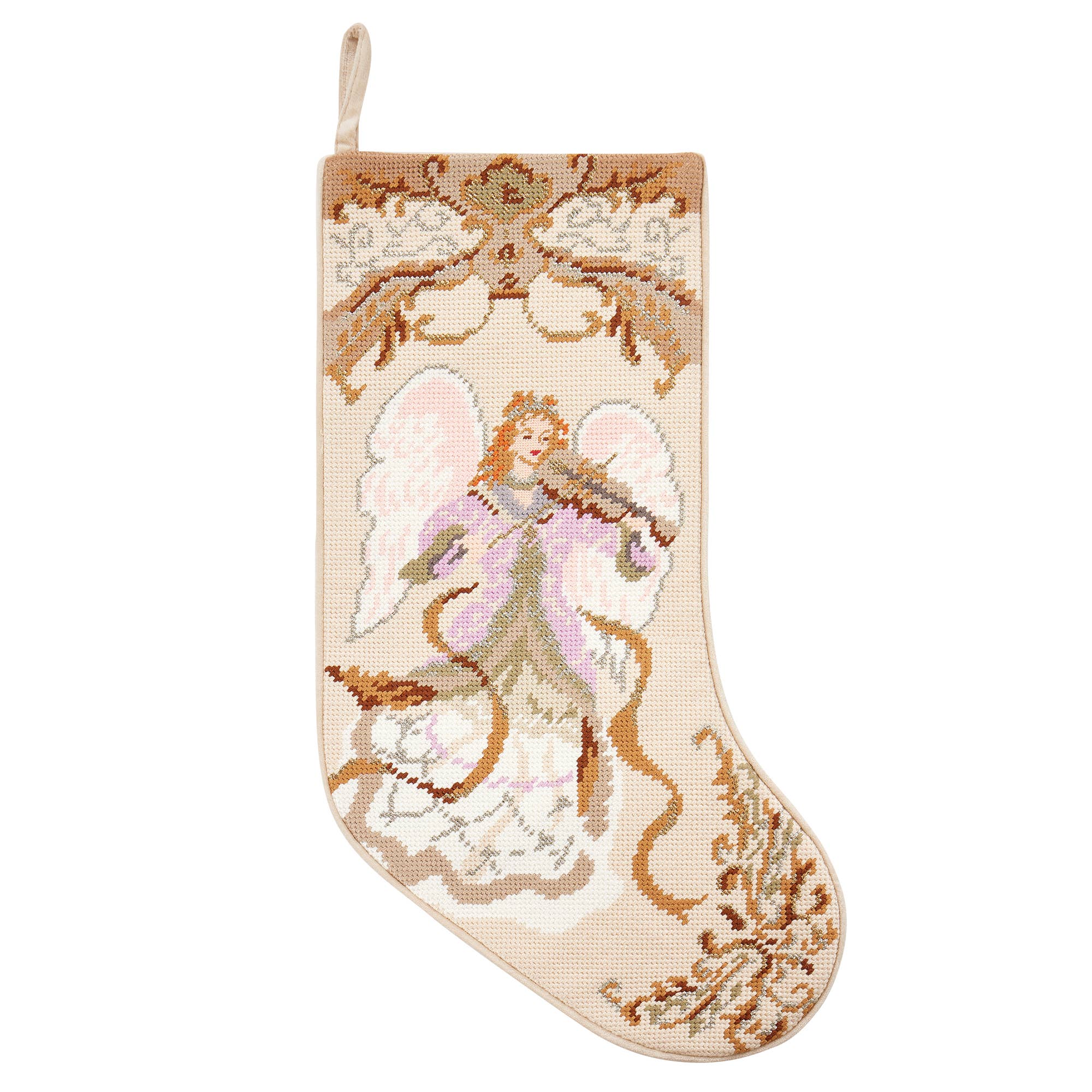 Peking Handicraft - Wholesale Holiday Stocking - Angel w/Violin Embroidered Stocking1