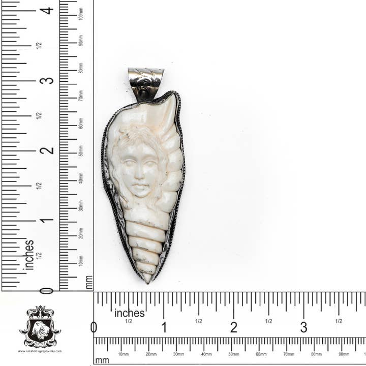 SARAH DESIGNS JEWELRY - Venta al por mayor Collares con colgantes/abalorios - Colgante y cadena de plata tallada en forma de concha victoriana con forma de mujer N3543