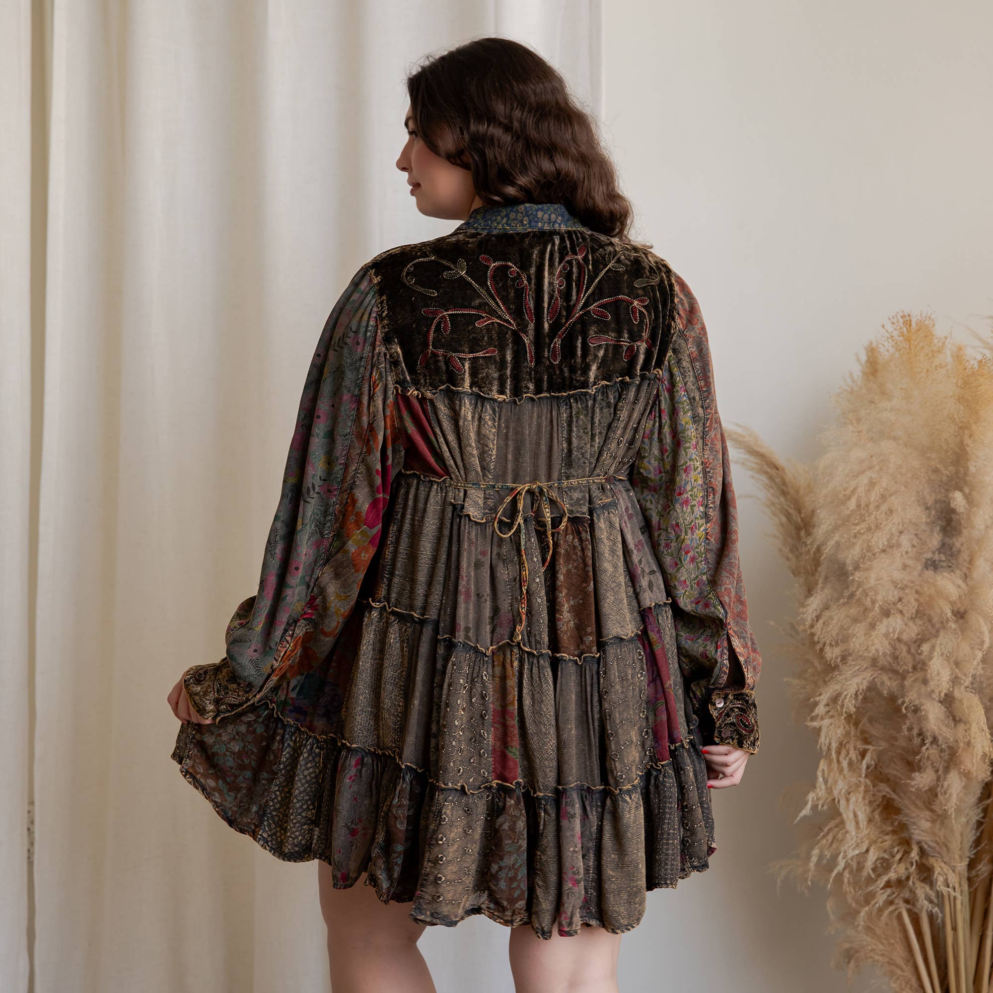 Young Threads - Wholesale Dress - Women's - Artisan Embroidered Jhabla Shirt Dress in Mixed Motifs PLUS8