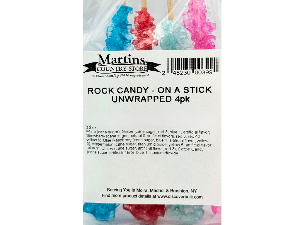 Martin's Country Store LLC - Wholesale Hard Candy - ROCK CANDY STICKS 4pk 3.2oz3