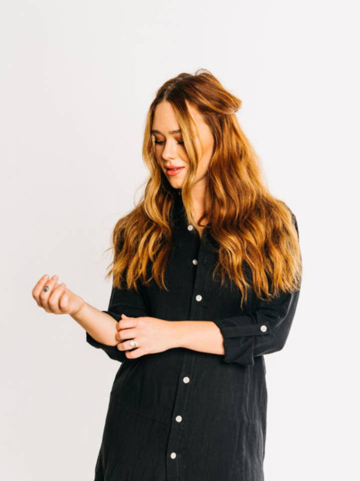 Black Linen Midi Dress for wholesale by Emily Phillips Clothing