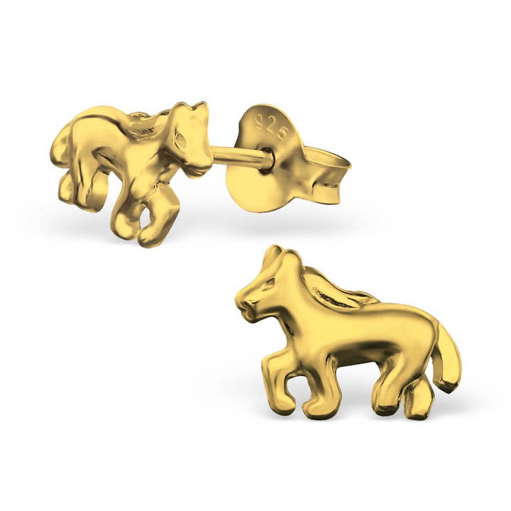 Pendientes de botón en forma de caballo en plata 925 chapada en oro para venta al por mayor de Janusch