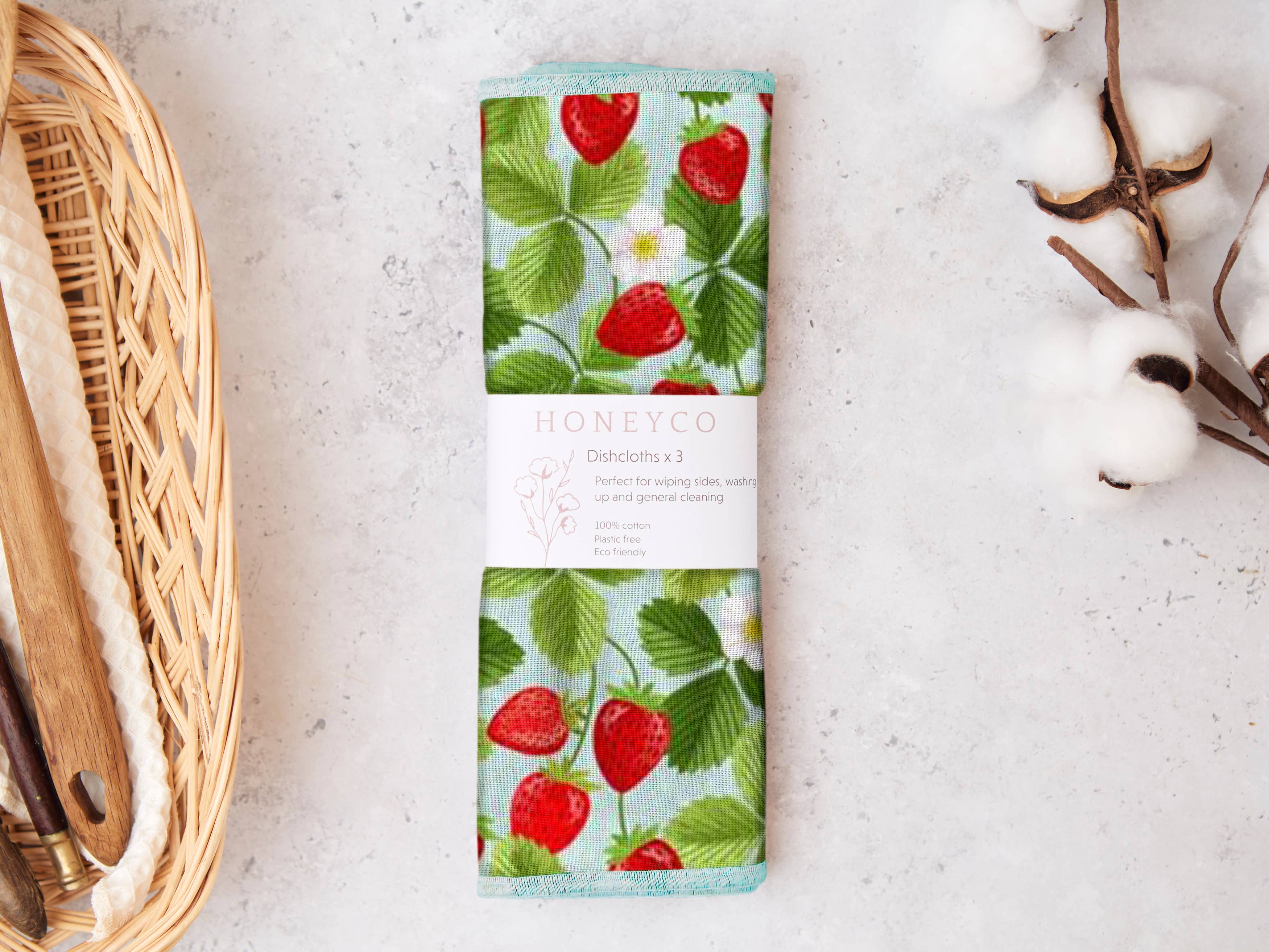 honeyco - Wholesale Cleaning Cloth - Reusable dish cloths - strawberries - kitchen cleaning wipes0