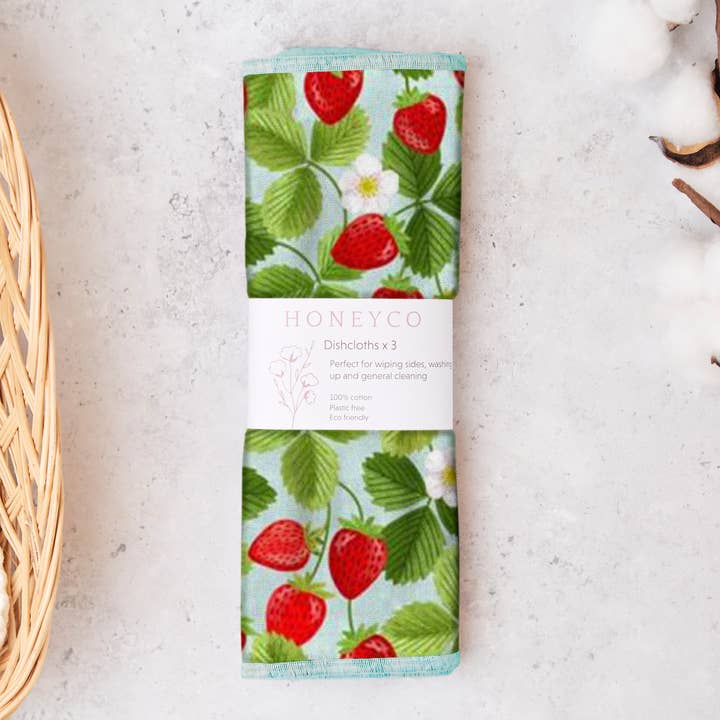 honeyco - Wholesale Cleaning Cloth - Reusable dish cloths - strawberries - kitchen cleaning wipes