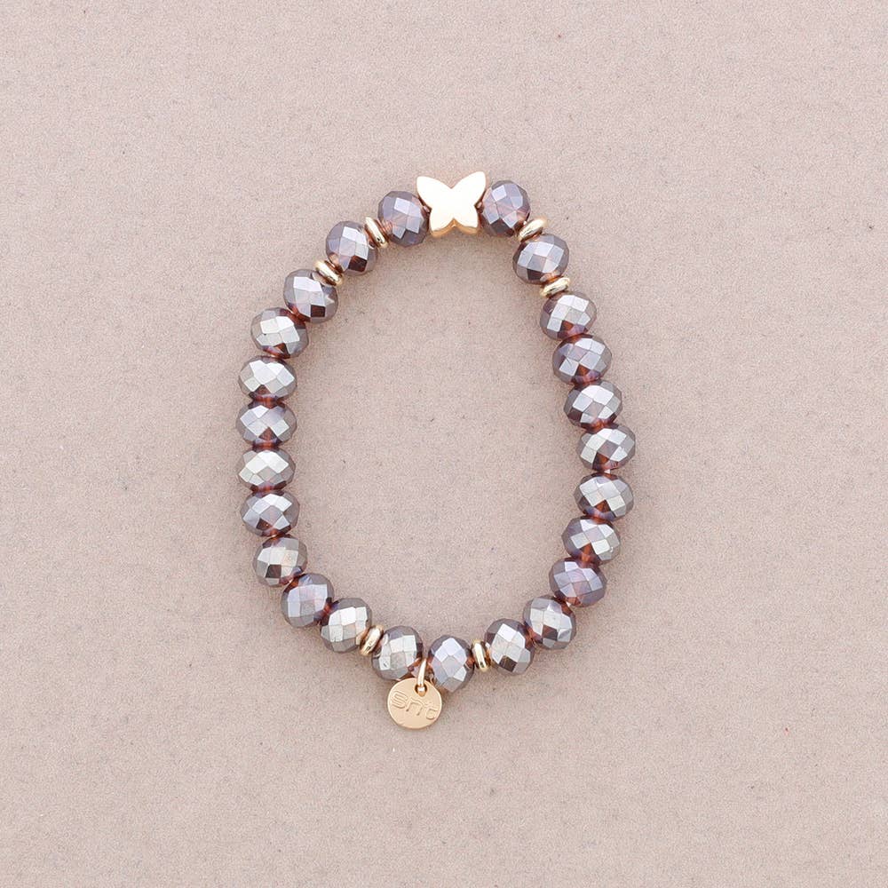 Sonata - Wholesale Beaded Bracelet - Elastic Bracelet with Faceted Crystal Butterfly Metal3