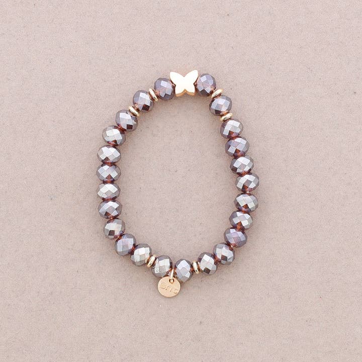 Sonata - Wholesale Beaded Bracelet - Elastic Bracelet with Faceted Crystal Butterfly Metal3