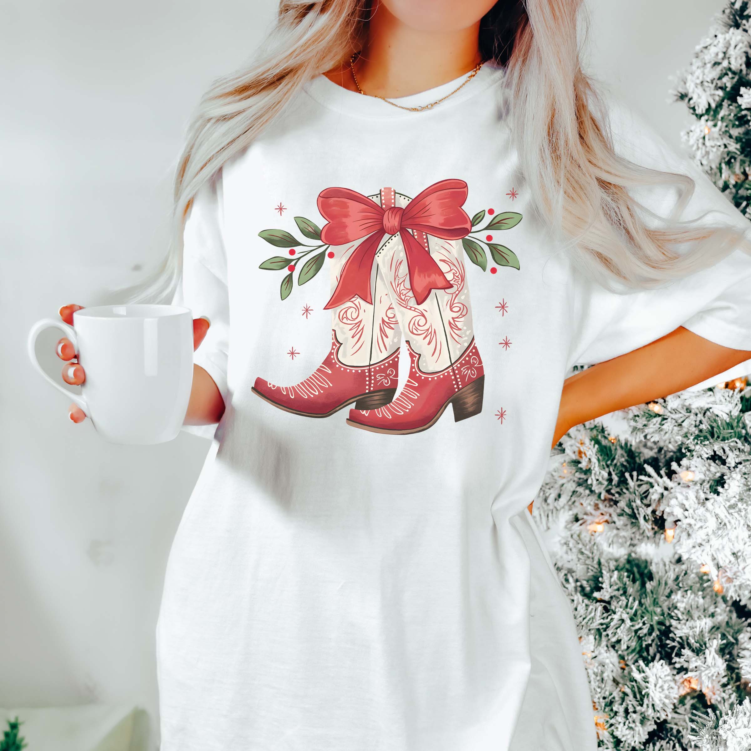 Limeberry Designs - Wholesale Screen Printed T-Shirt - Women's - Christmas Boots With Bow Wholesale Comfort Color Graphic Tee - Fast Shipping2