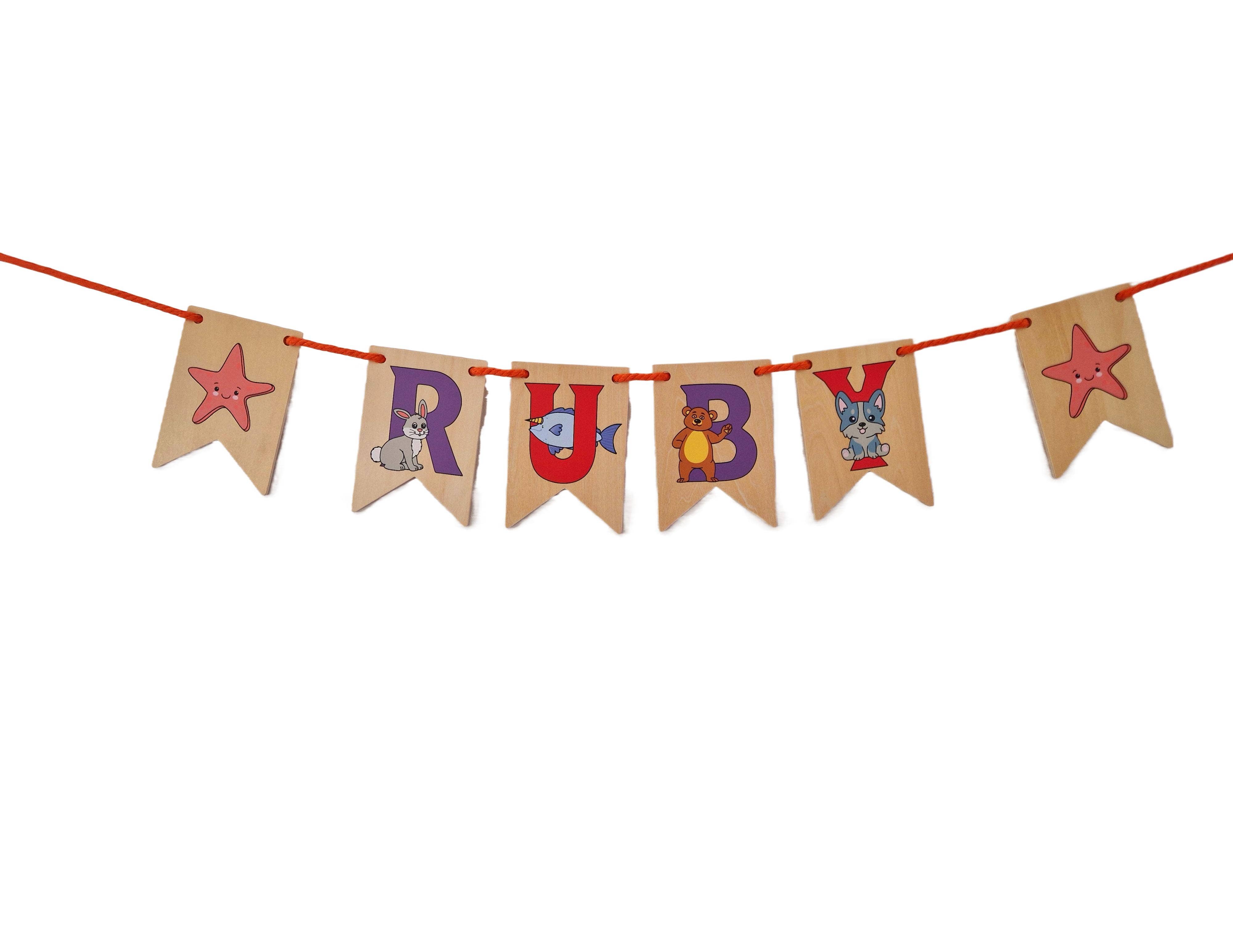 Ryan Town Toys & Gifts - Wholesale Wood Toy - Kids - Wooden Animal " Bunting Letters" Starter Kit, with Stand7
